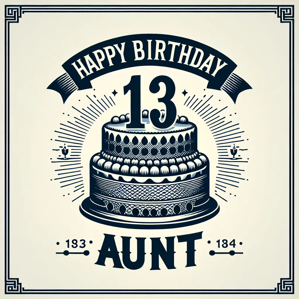 Happy 13th Birthday Aunt with Cake Elegant Classic Style