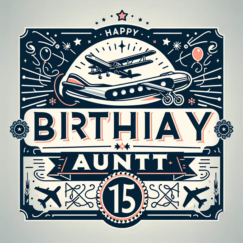 Happy 15th Birthday Aunt with Airplanes Elegant Classic Style