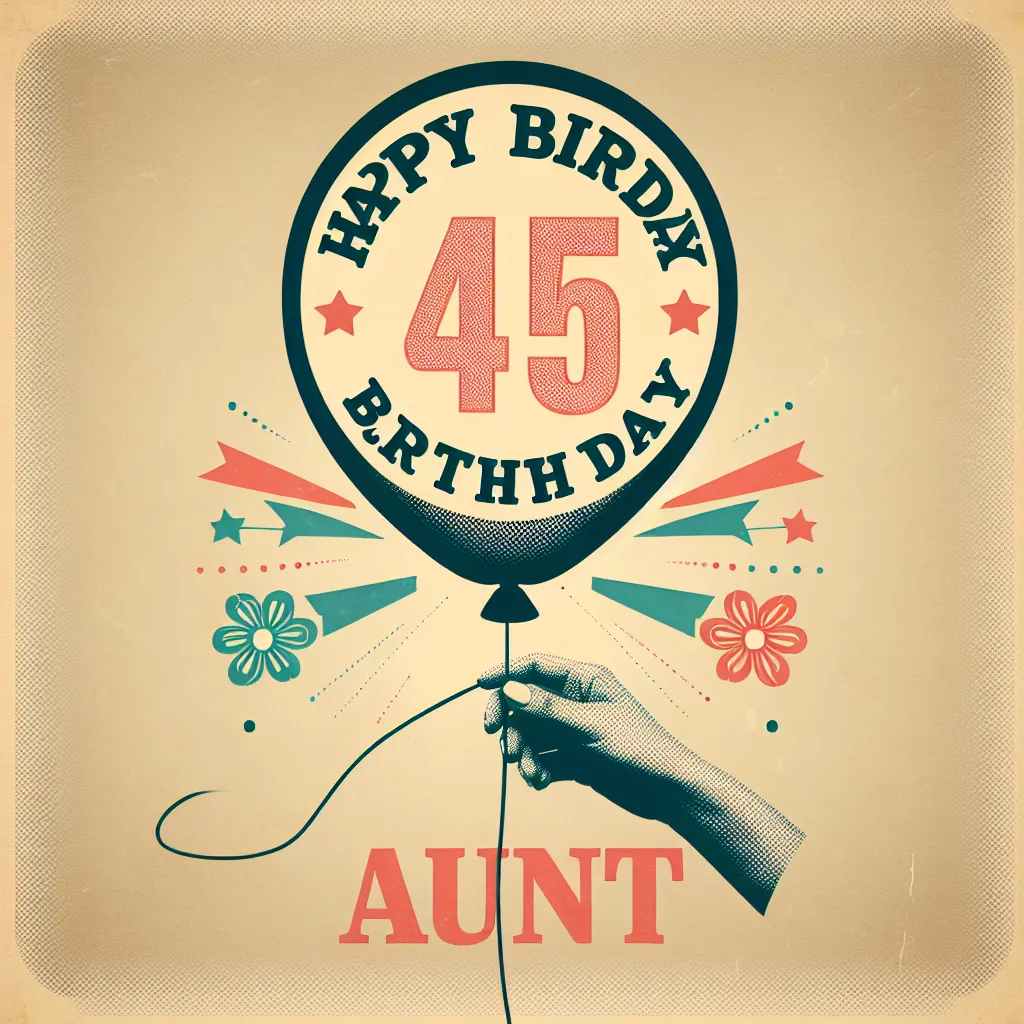 Happy 45th Birthday Aunt with Balloon Vintage Nostalgic Style