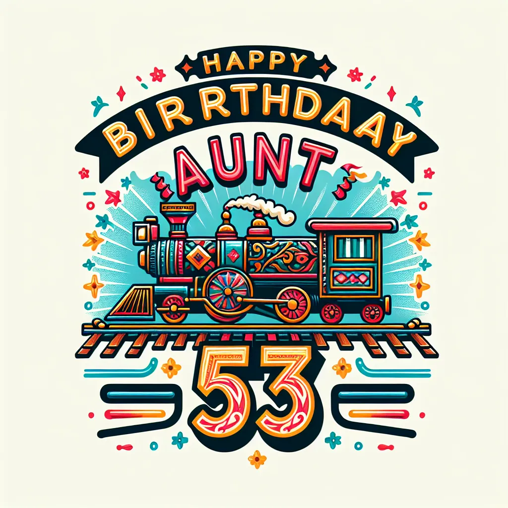 Happy 53rd Birthday Aunt with Train Illustration Cartoon Style