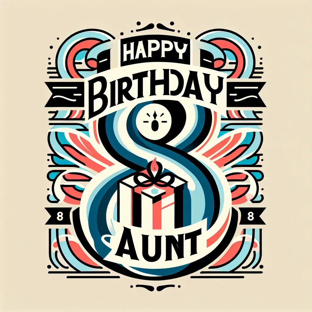 Happy 8th Birthday Aunt with Gift Abstract Art Style