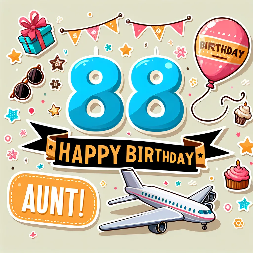 Happy 88th Birthday Aunt with Airplanes Illustration Cartoon Style