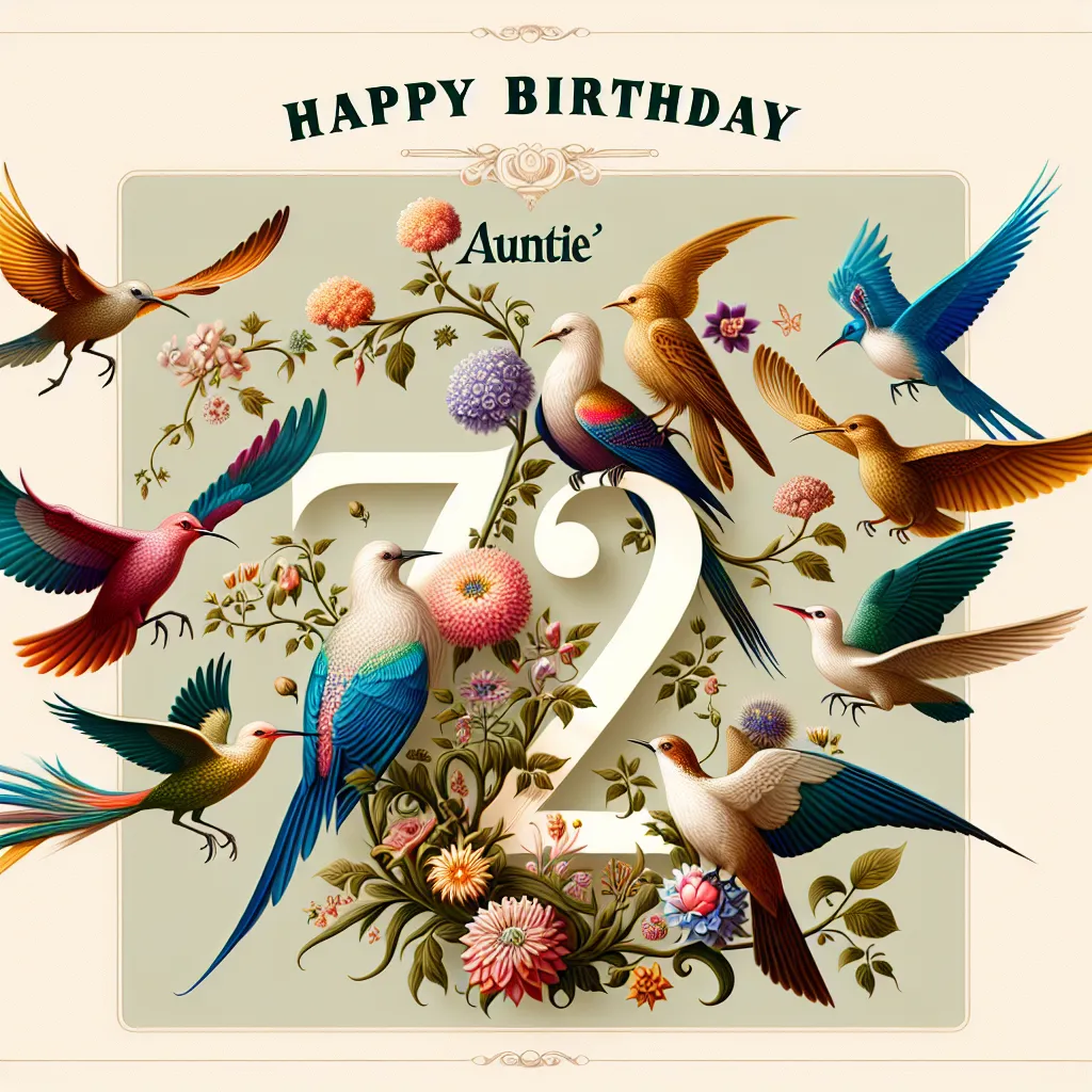 Happy 72nd Birthday Auntie with Birds Elegant Classic Style