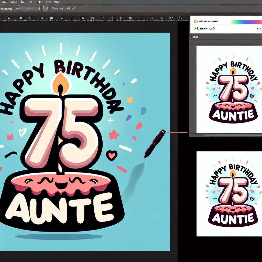 Happy 75th Birthday Auntie with Candle Illustration Cartoon Style