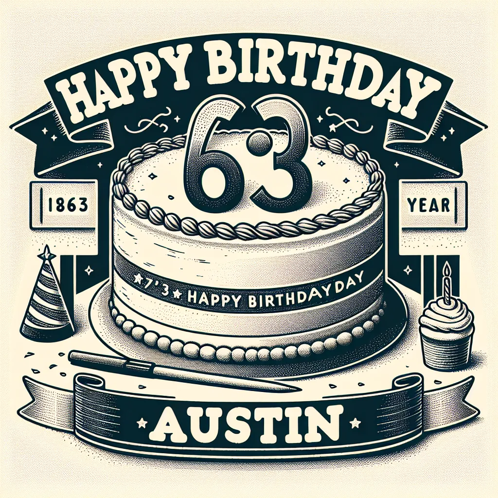 Happy 63rd Birthday Austin with Cake Handcrafted DIY Style