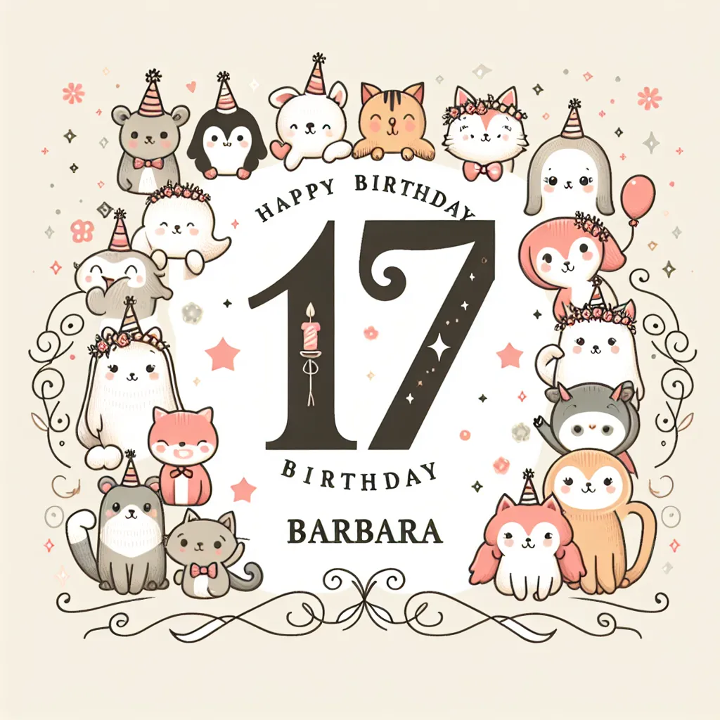 Happy 17th Birthday Barbara with Cute Animals Elegant Classic Style