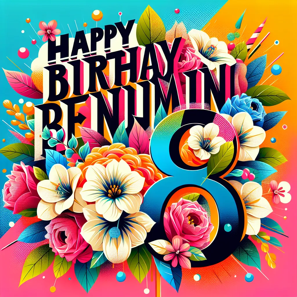 Happy 68th Birthday Benjamin with Flowers Pop Art Style