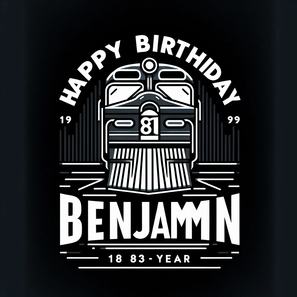 Happy 81st Birthday Benjamin with Train Modern Minimalist Style