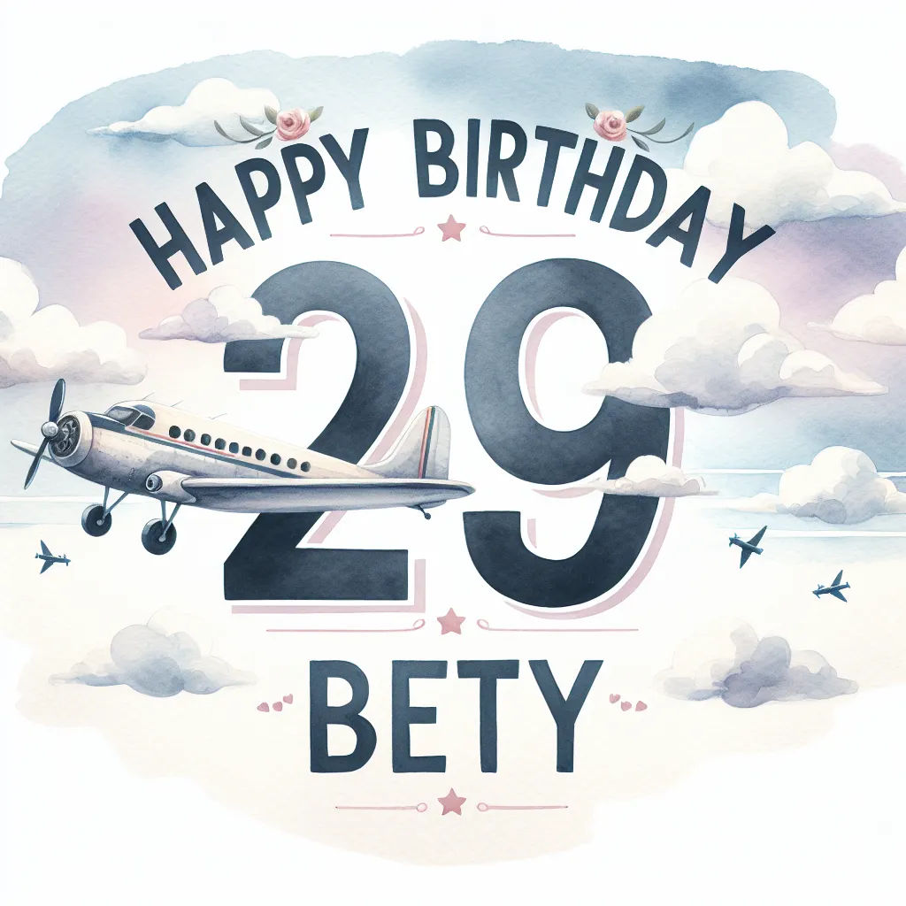 Happy 29th Birthday Betty with Airplanes Watercolor Style