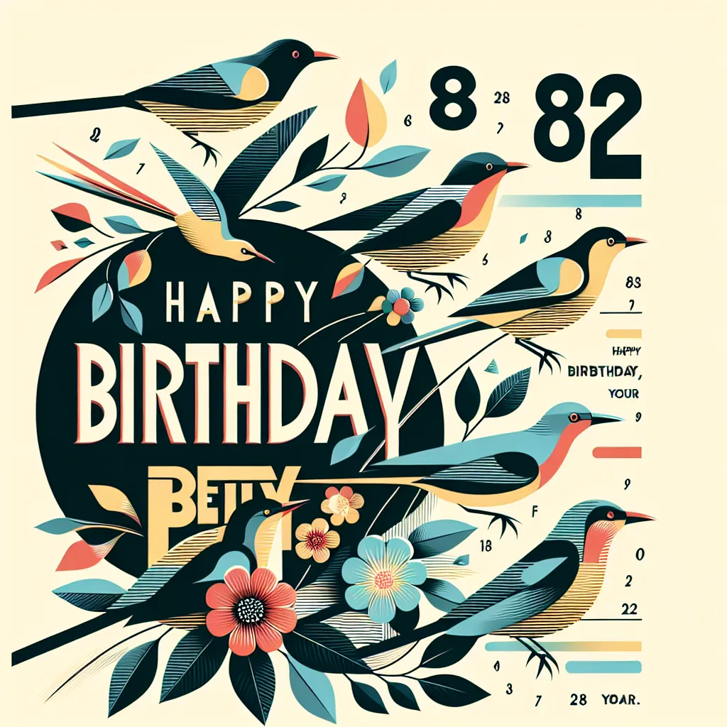 Happy 82nd Birthday Betty with Birds Abstract Art Style