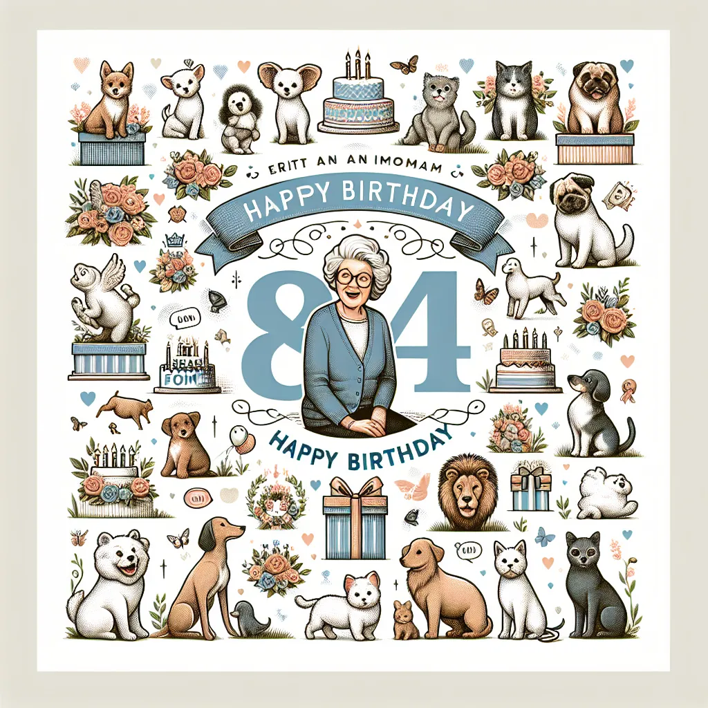 Happy 84th Birthday Betty with Cute Animals Elegant Classic Style