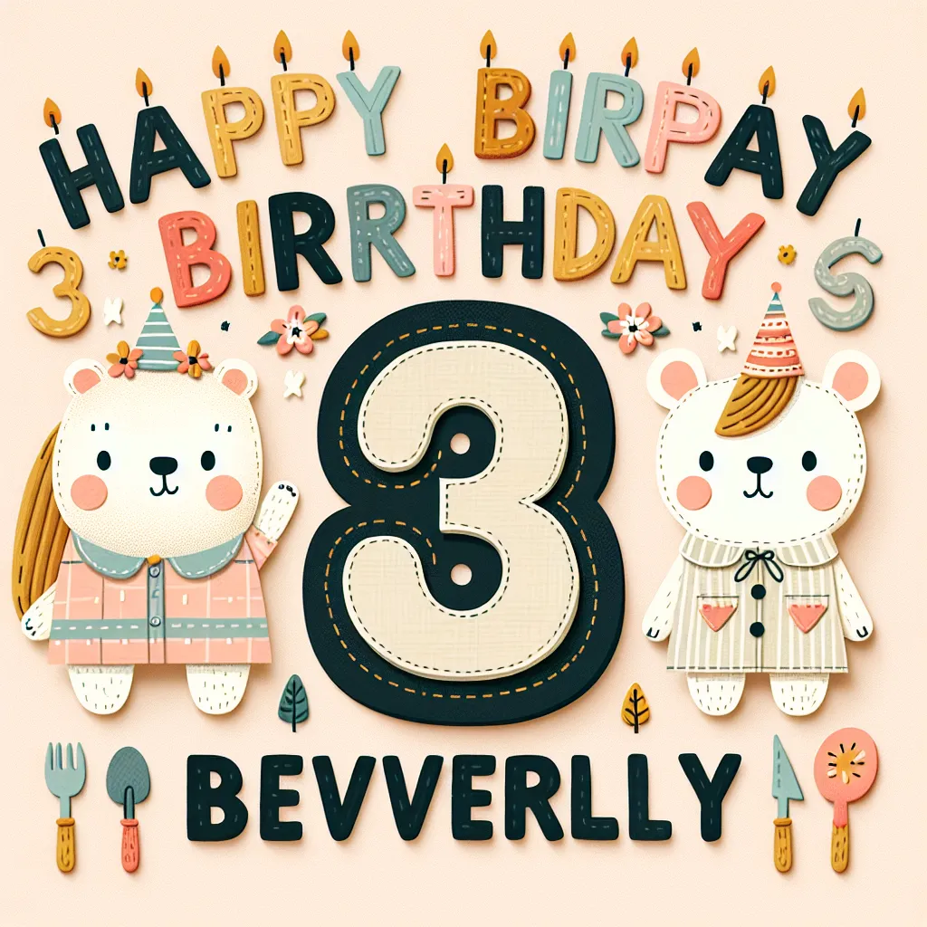 Happy 3rd Birthday Beverly with Cute Animals Handcrafted DIY Style