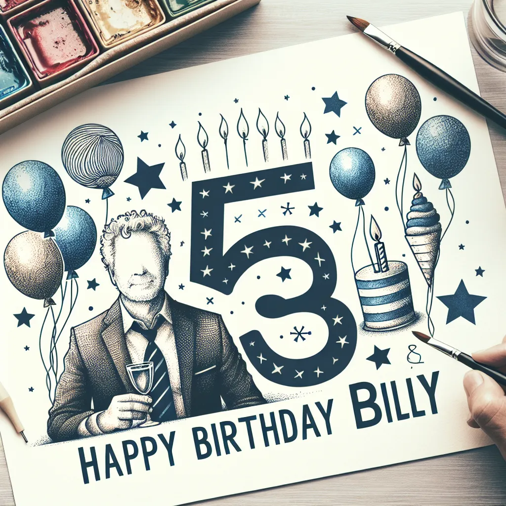 Happy 55th Birthday Billy with Balloon Watercolor Style