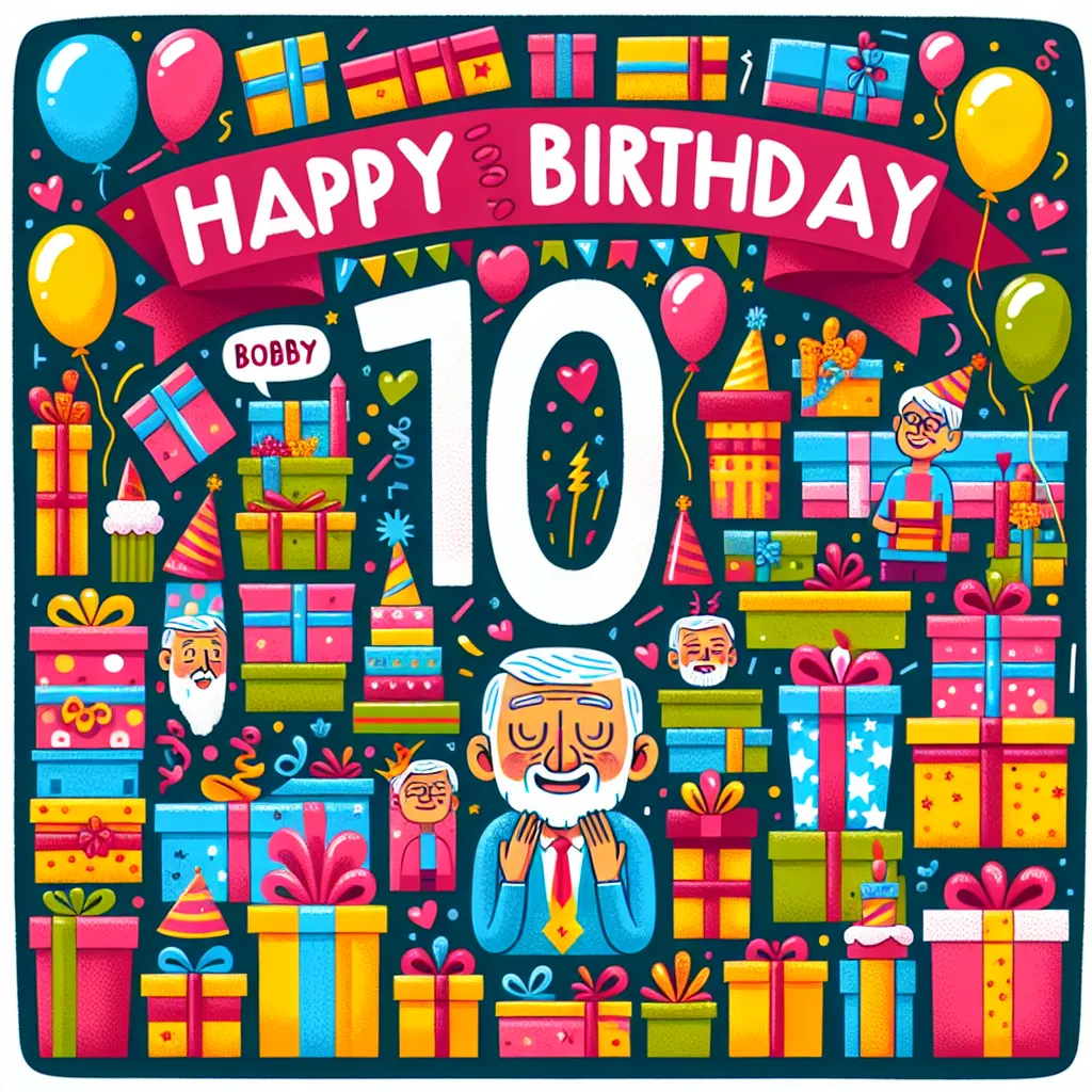 Happy 100th Birthday Bobby with Gift Illustration Cartoon Style