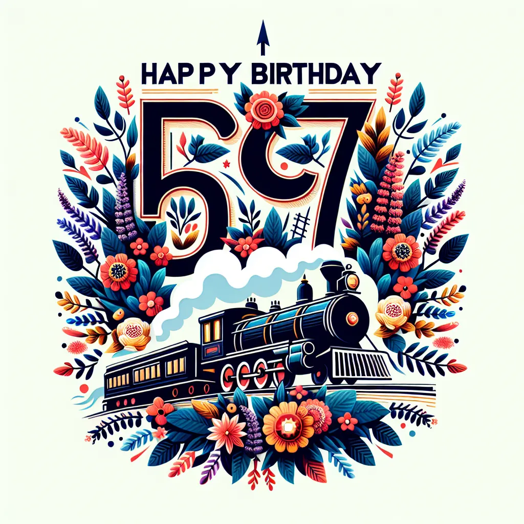 Happy 57th Birthday Bobby with Train Nature Floral Style