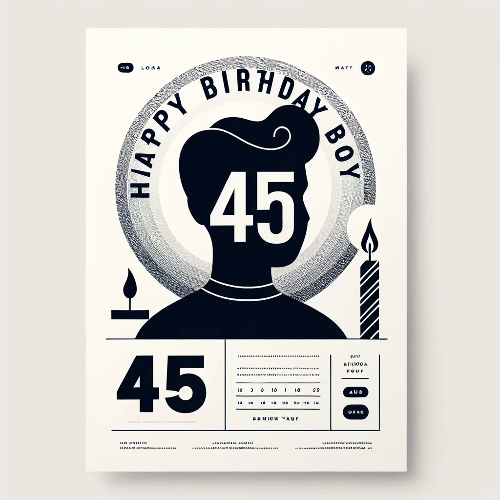 Happy 45th Birthday Boy with Candle Modern Minimalist Style
