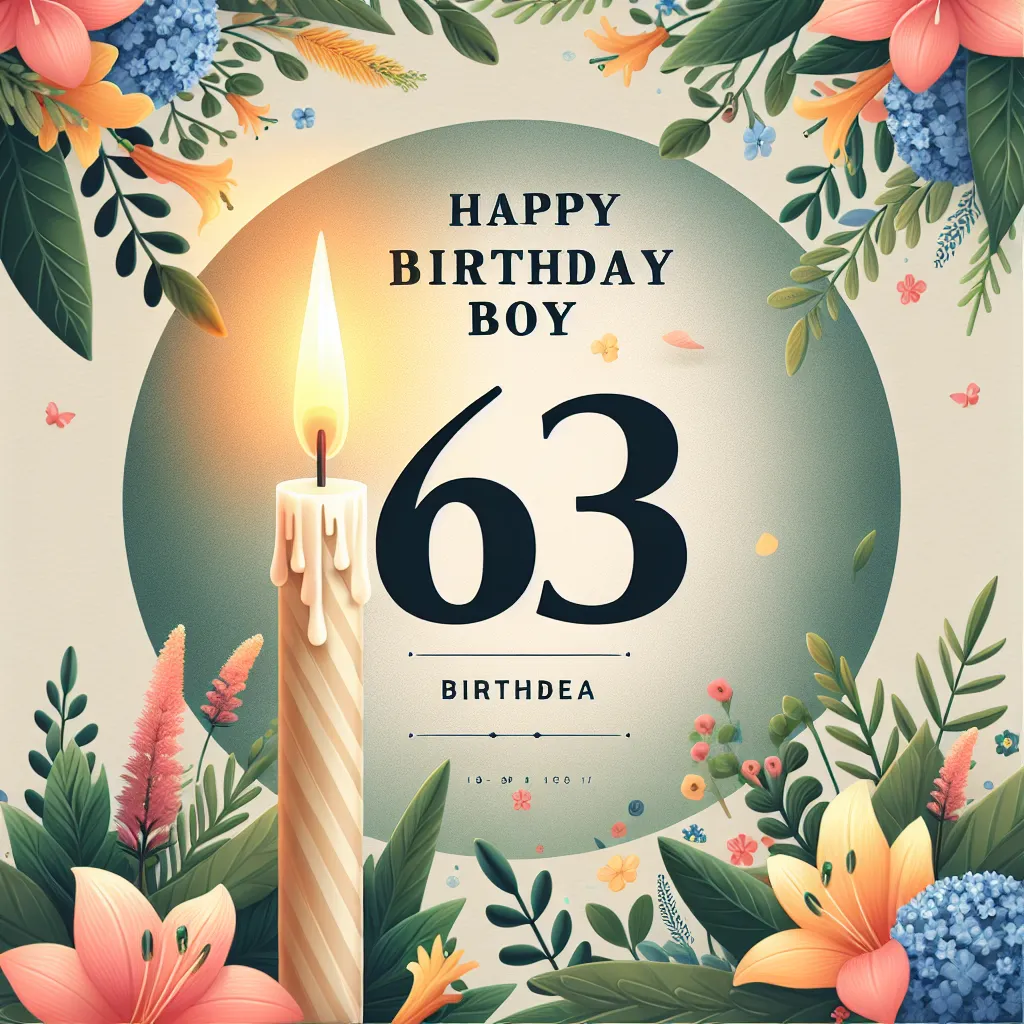 Happy 63rd Birthday Boy with Candle Nature Floral Style