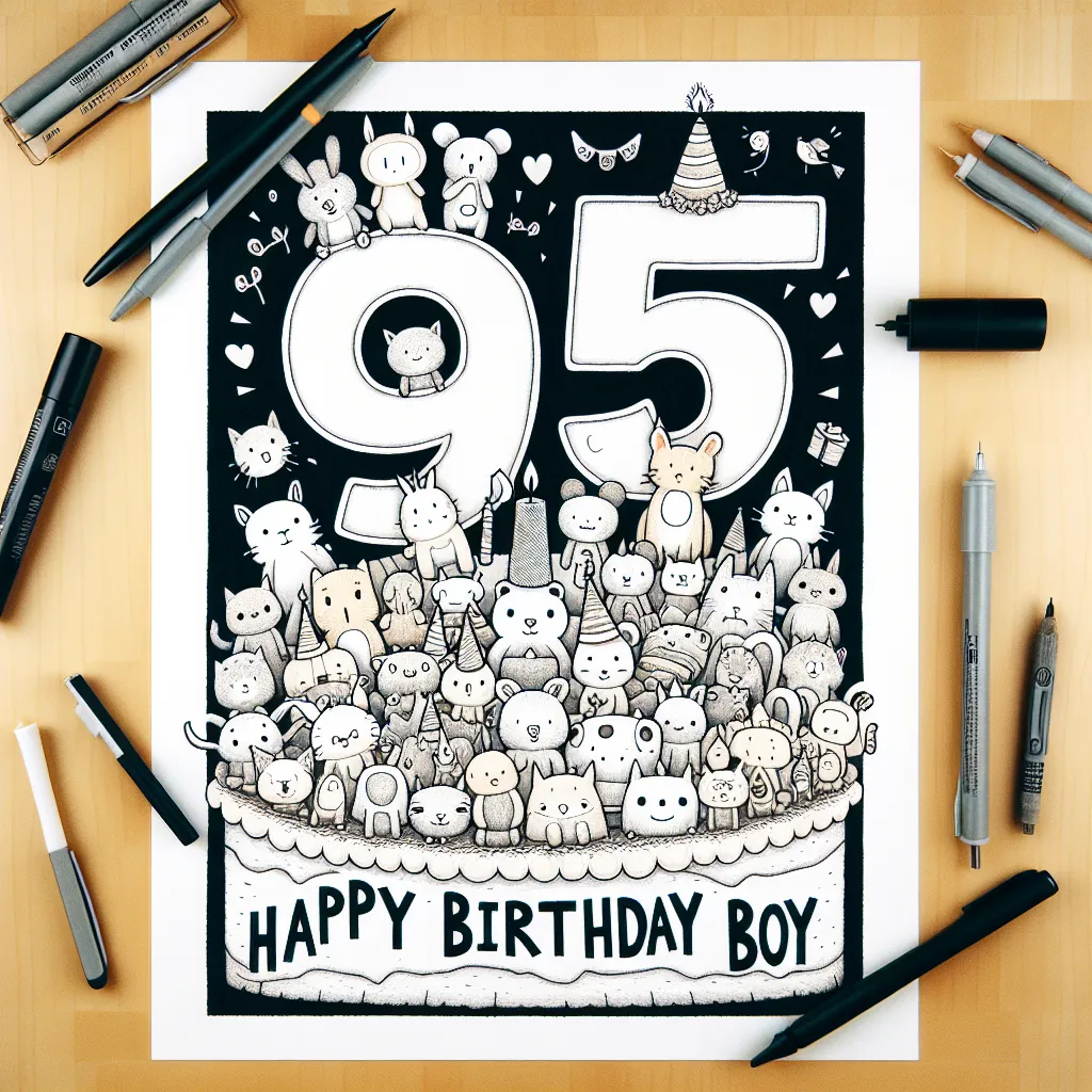Happy 95th Birthday Boy with Cute Animals Handcrafted DIY Style