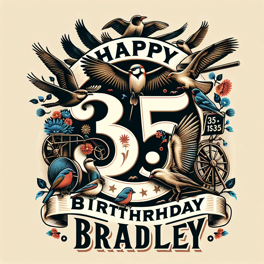 Happy 35th Birthday Bradley with Birds Elegant Classic Style