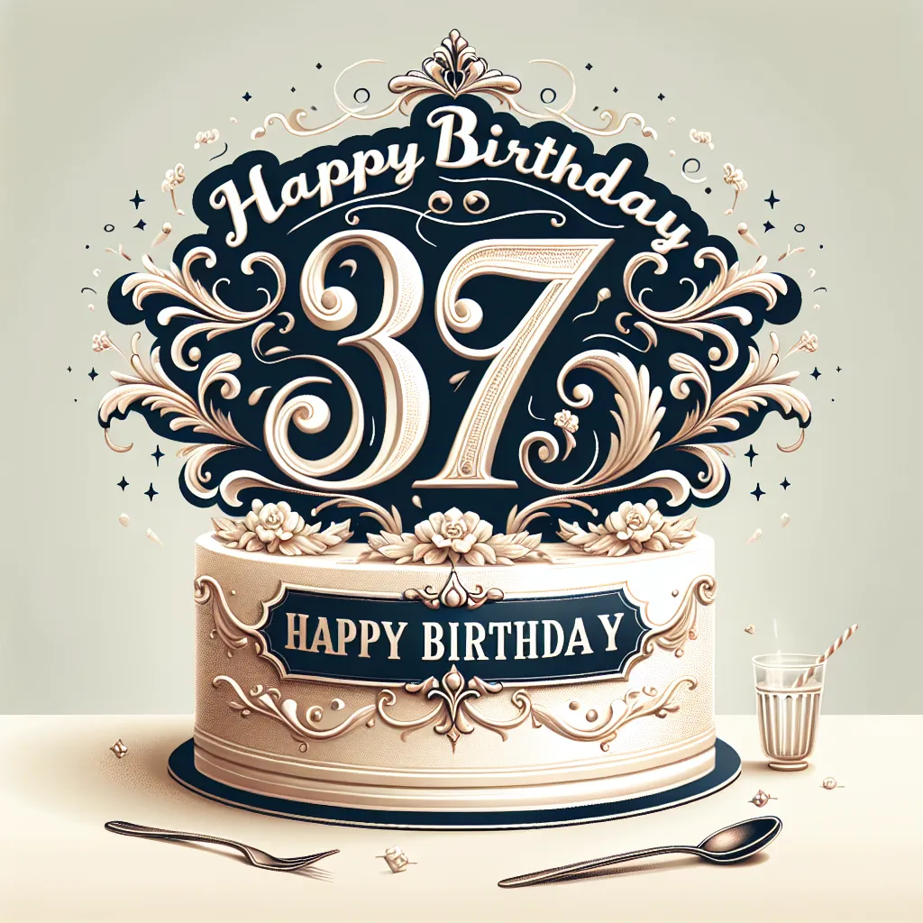 Happy 37th Birthday Bradley with Cake Elegant Classic Style