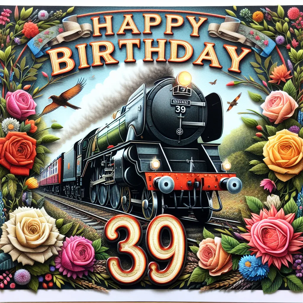 Happy 39th Birthday Bradley with Train Nature Floral Style