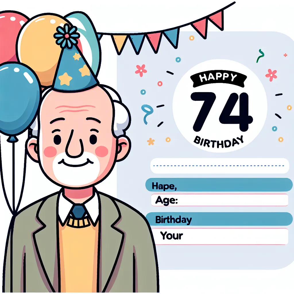 Happy 74th Birthday Bradley with Balloon Illustration Cartoon Style