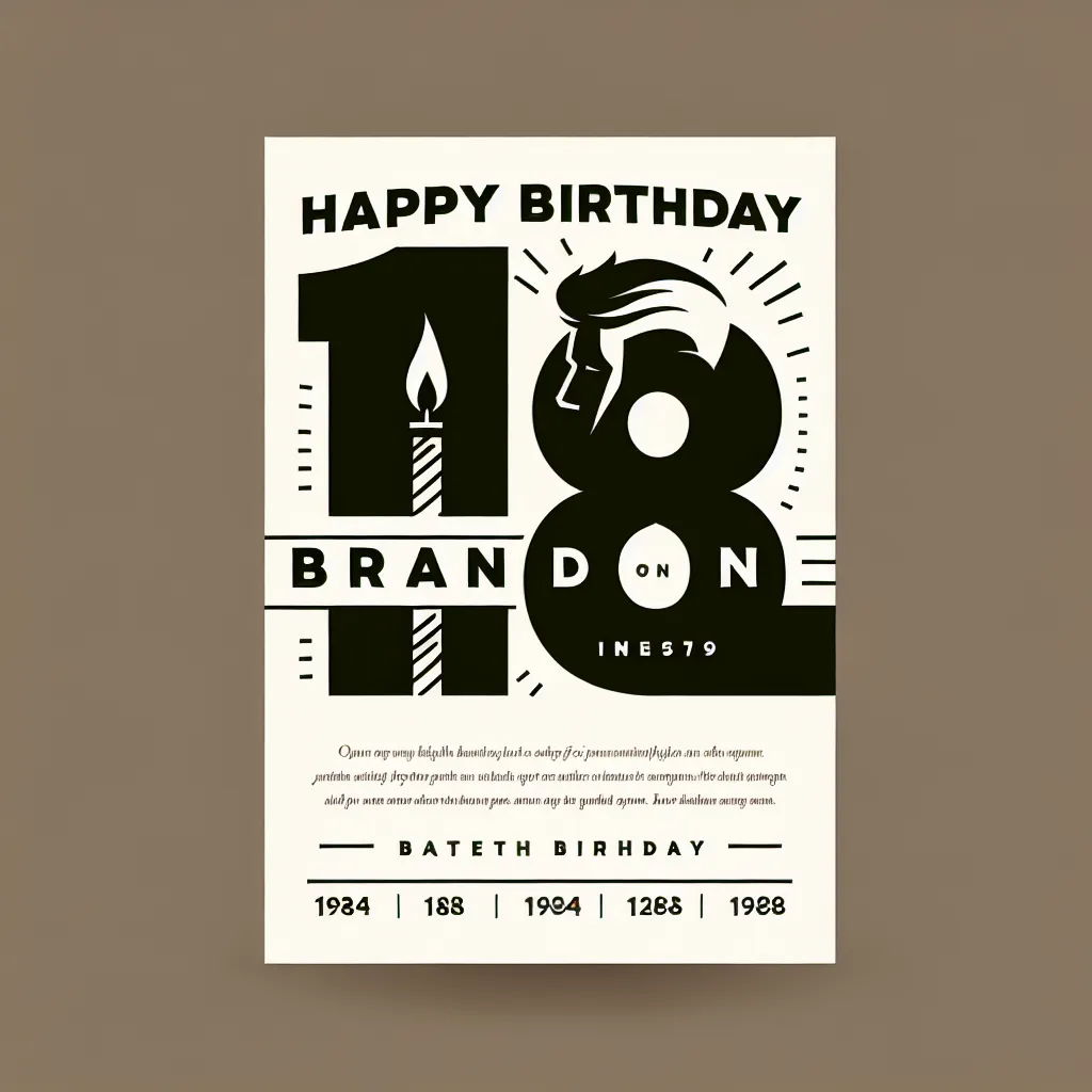 Happy 18th Birthday Brandon with Candle Modern Minimalist Style