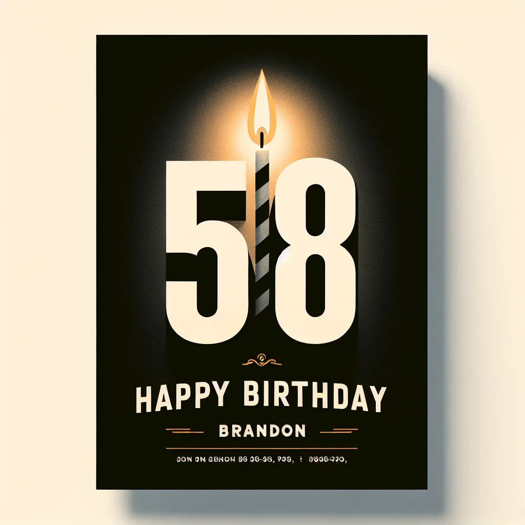 Happy 58th Birthday Brandon with Candle Modern Minimalist Style