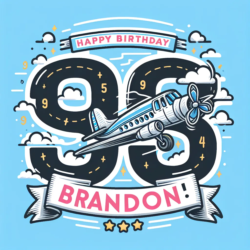 Happy 95th Birthday Brandon with Airplanes Illustration Cartoon Style