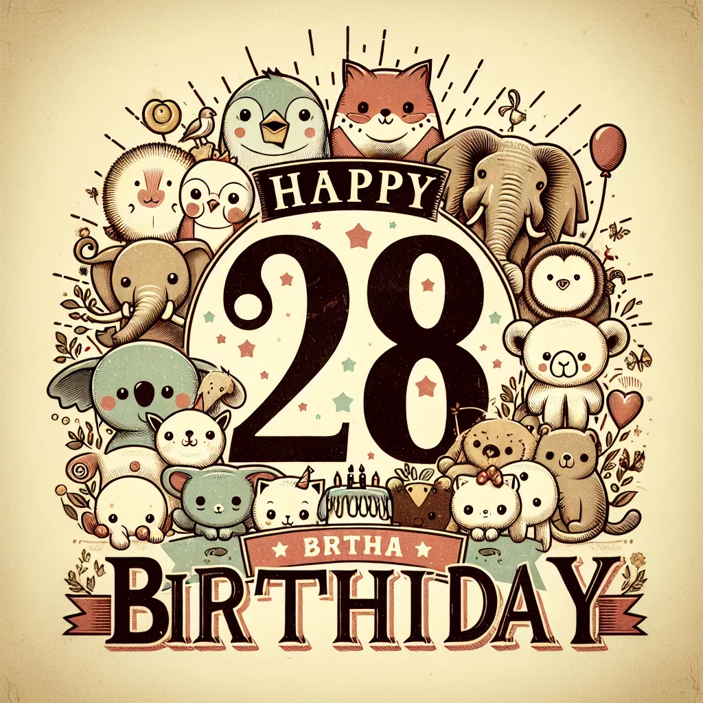 Happy 28th Birthday Brian with Cute Animals Vintage Nostalgic Style