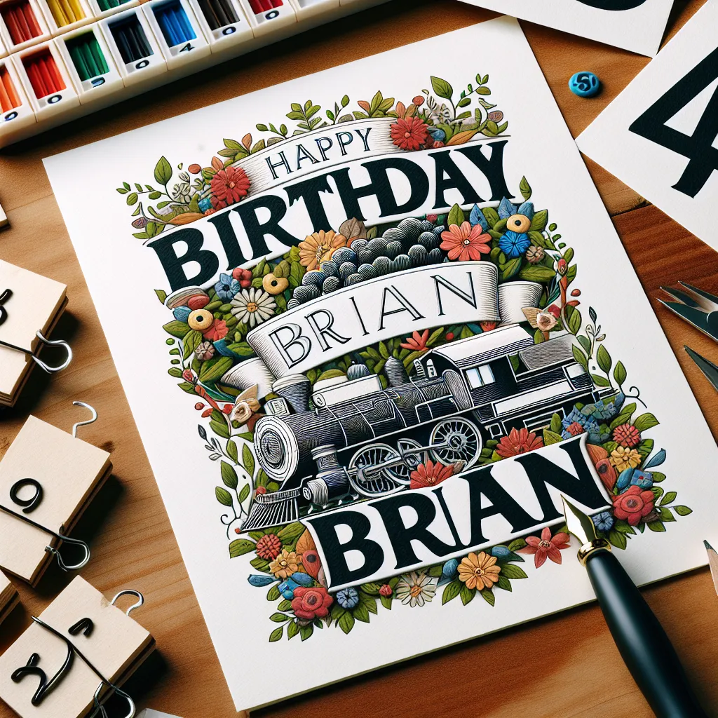 Happy 49th Birthday Brian with Train Nature Floral Style