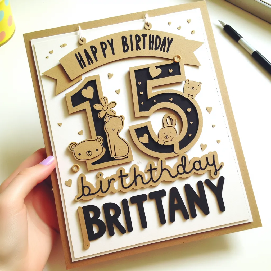 Happy 15th Birthday Brittany with Cute Animals Handcrafted DIY Style