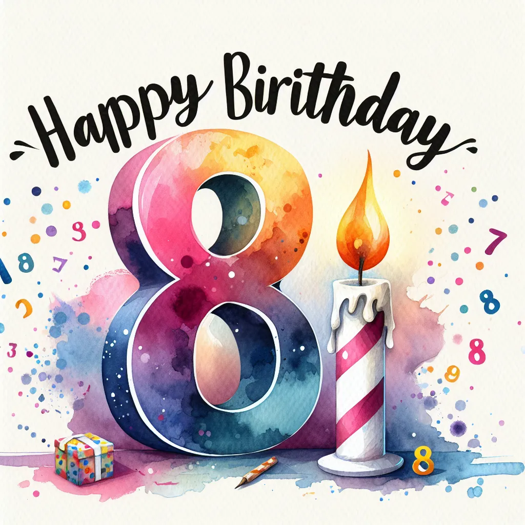 Happy 8th Birthday Brittany with Candle Watercolor Style