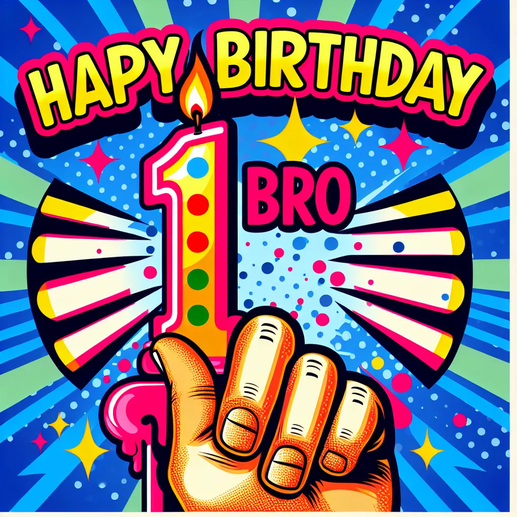 Happy 1st Birthday Bro with Candle Pop Art Style