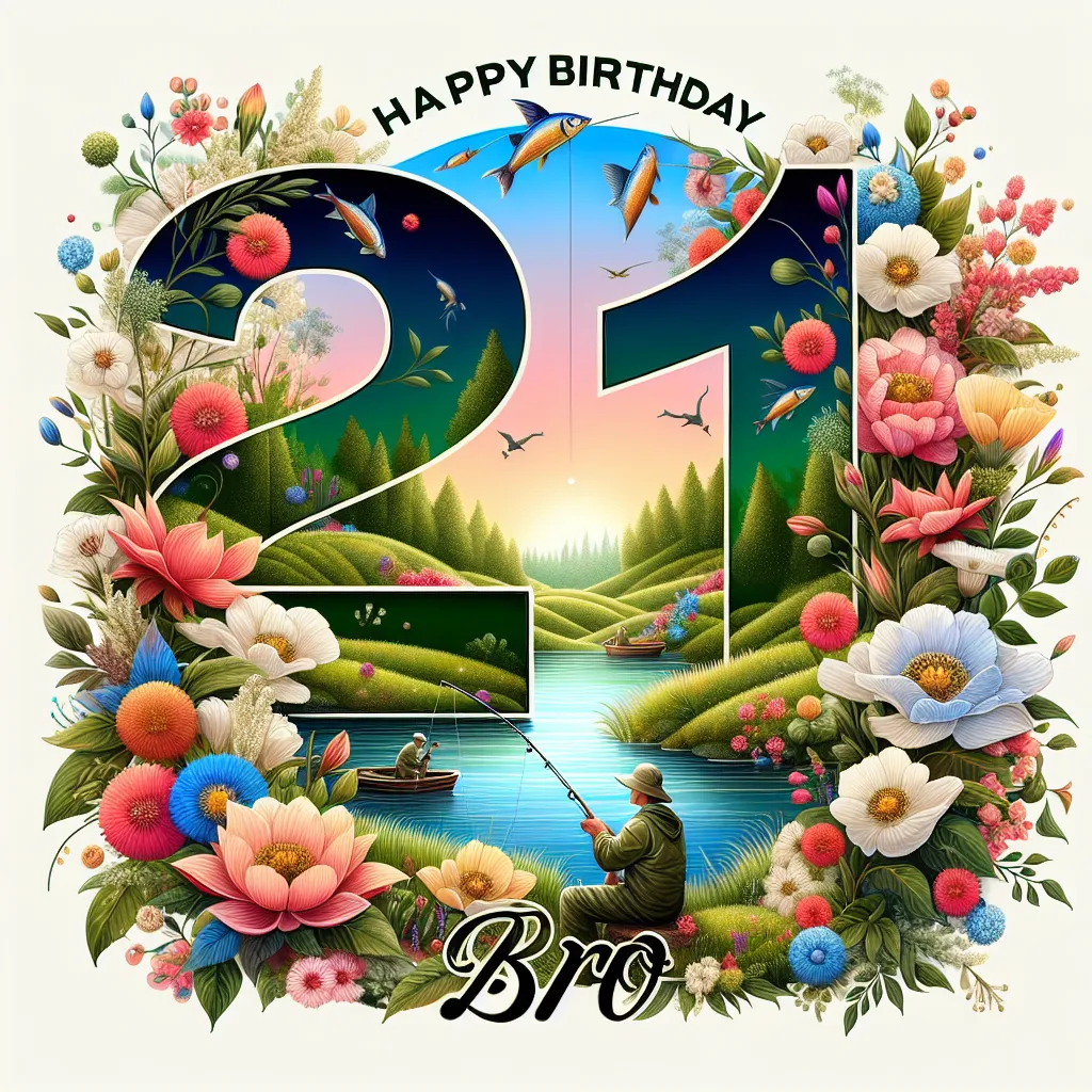Happy 21st Birthday Bro with Fisherman Nature Floral Style