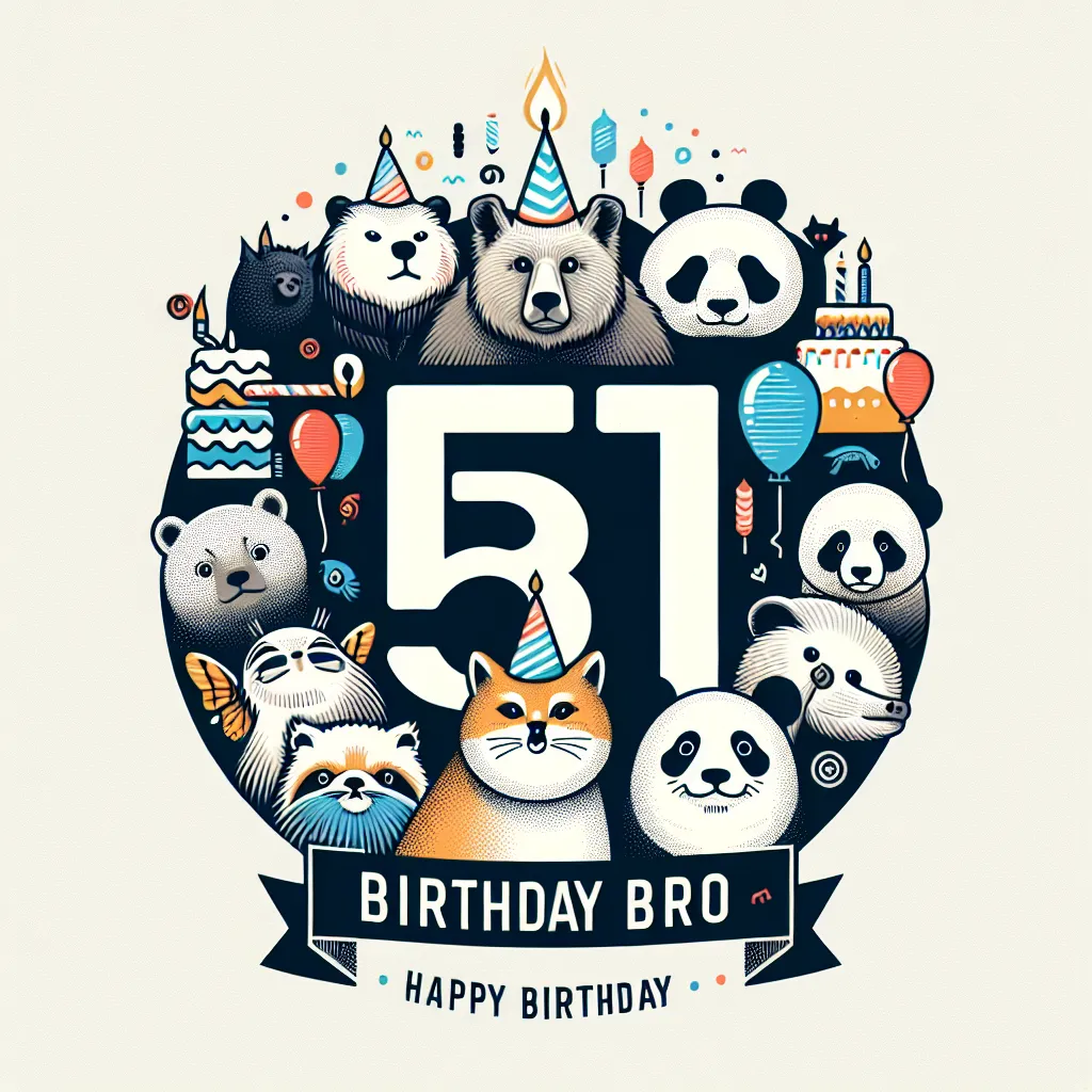 Happy 51st Birthday Bro with Cute Animals Modern Minimalist Style
