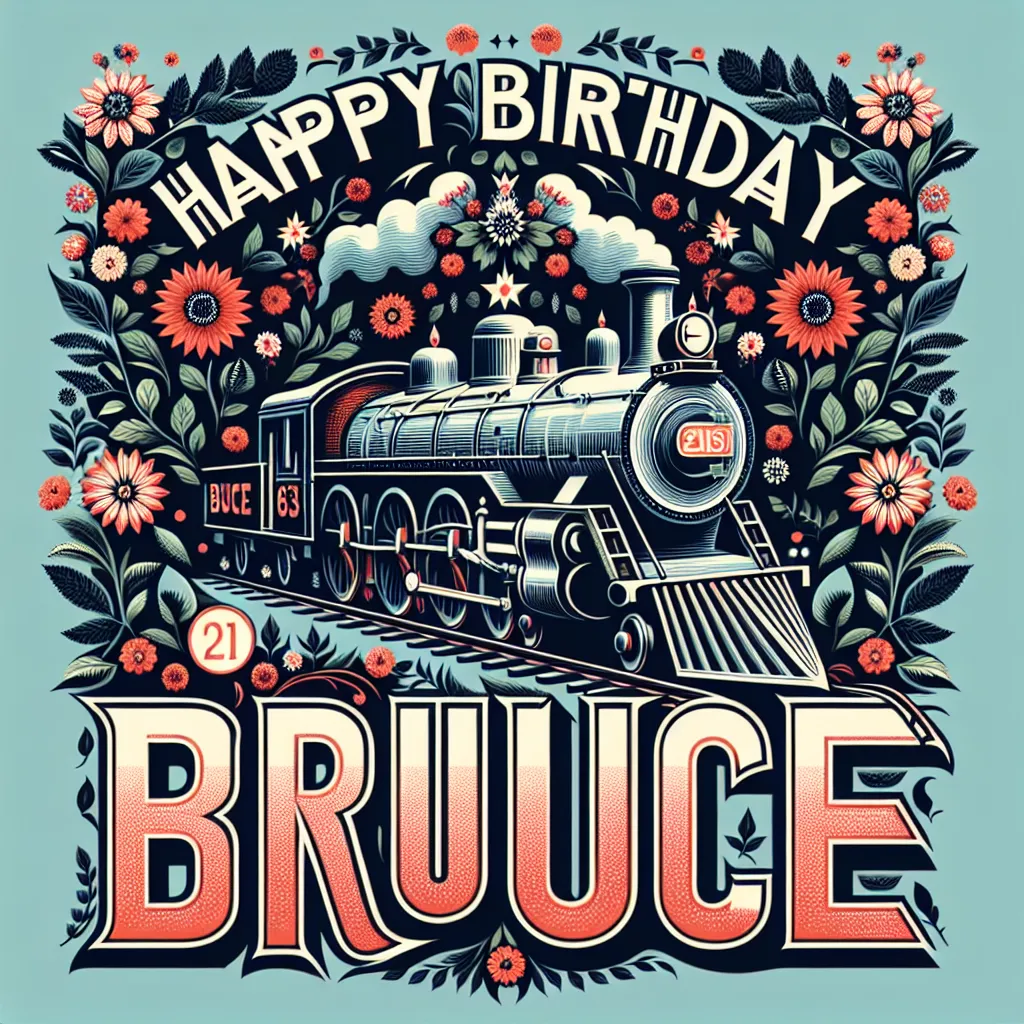 Happy 21st Birthday Bruce with Train Nature Floral Style