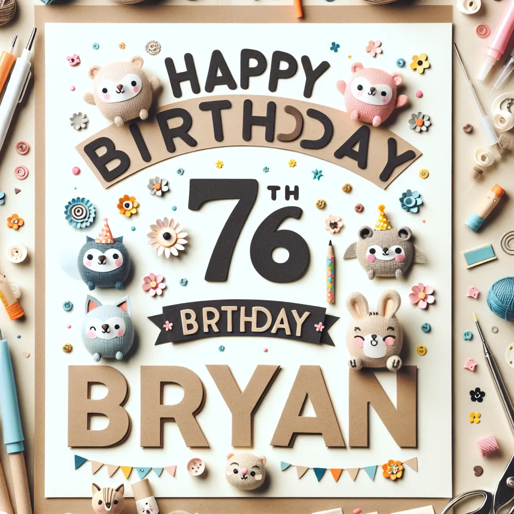 Happy 76th Birthday Bryan with Cute Animals Handcrafted DIY Style