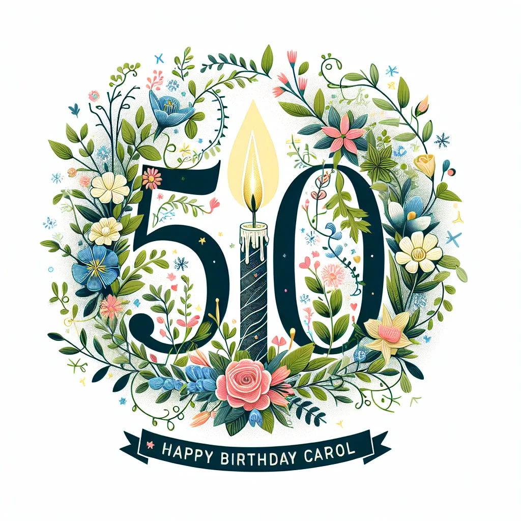 Happy 50th Birthday Carol with Candle Nature Floral Style