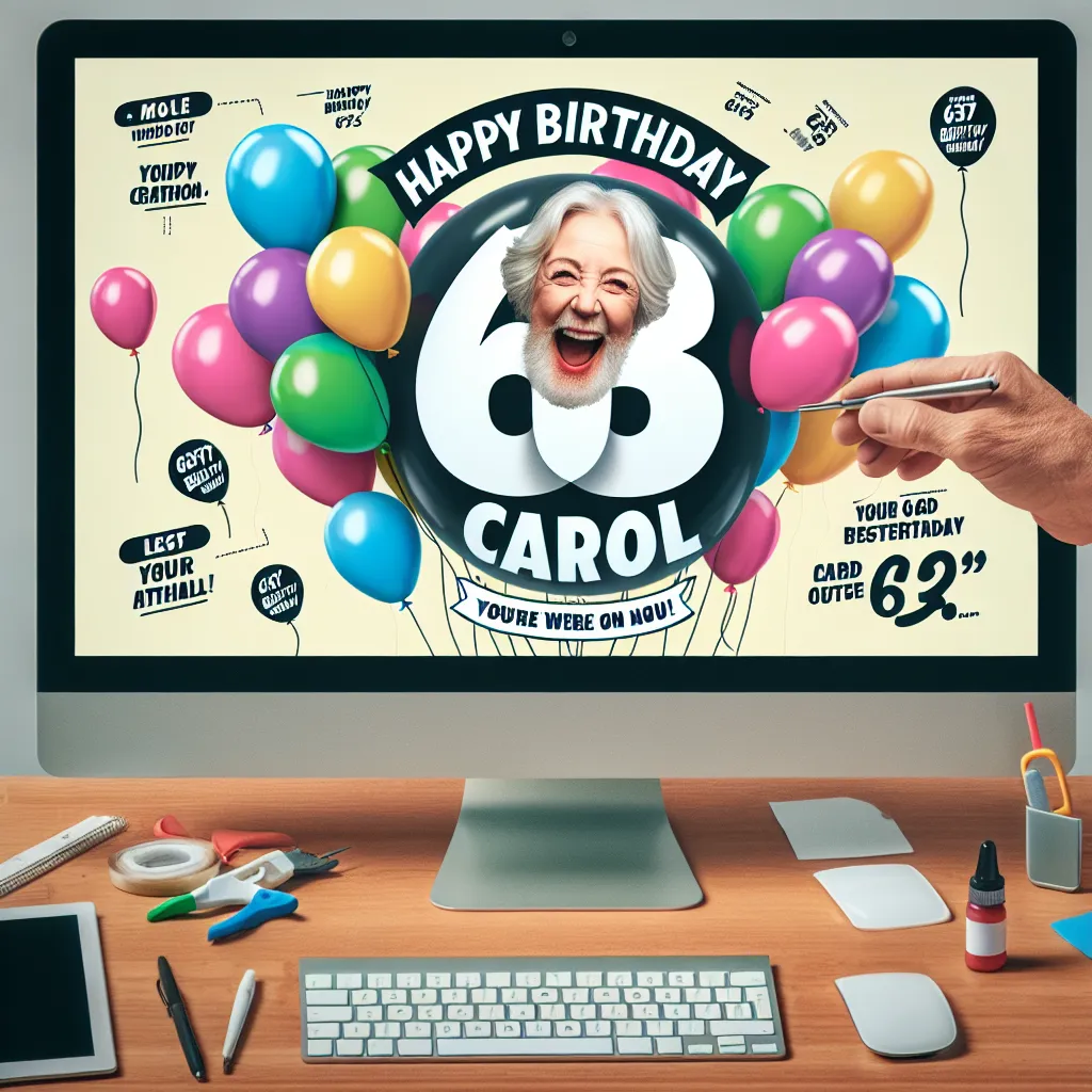 Happy 63rd Birthday Carol with Balloon Humorous Funny Style