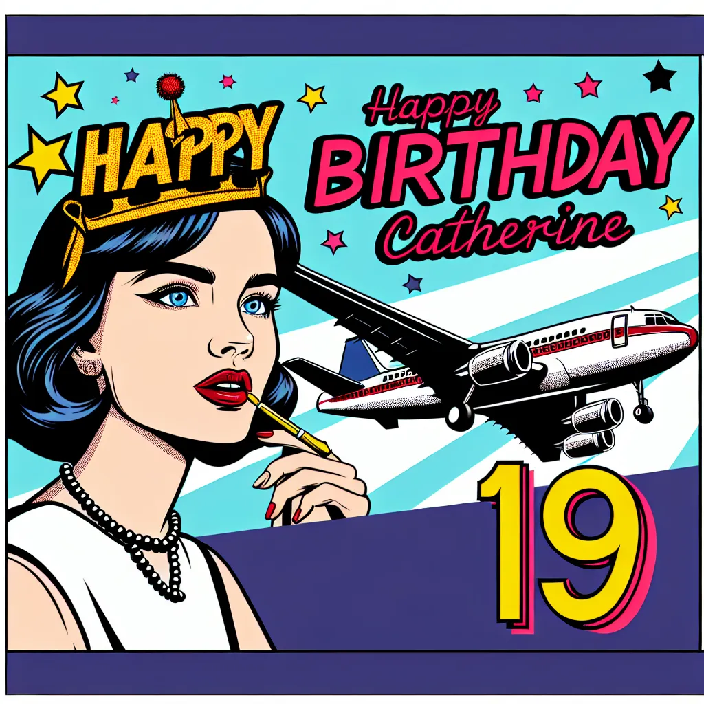 Happy 19th Birthday Catherine with Airplanes Pop Art Style