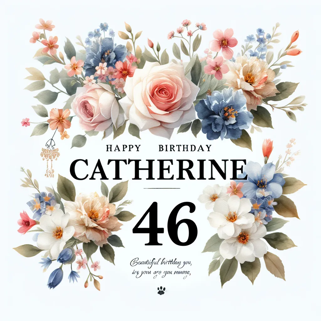 Happy 46th Birthday Catherine with Flowers Watercolor Style