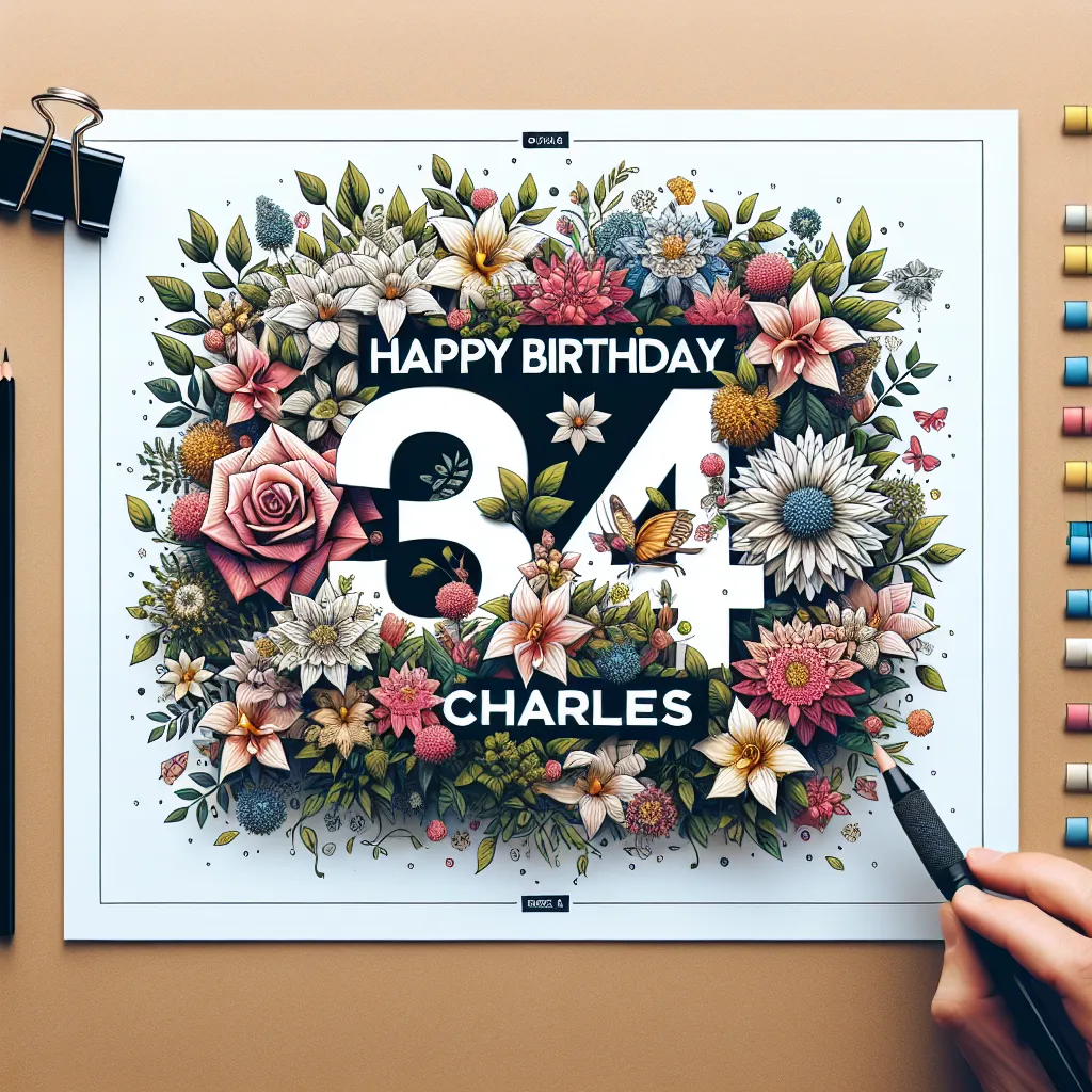 Happy 34th Birthday Charles with Flowers Nature Floral Style