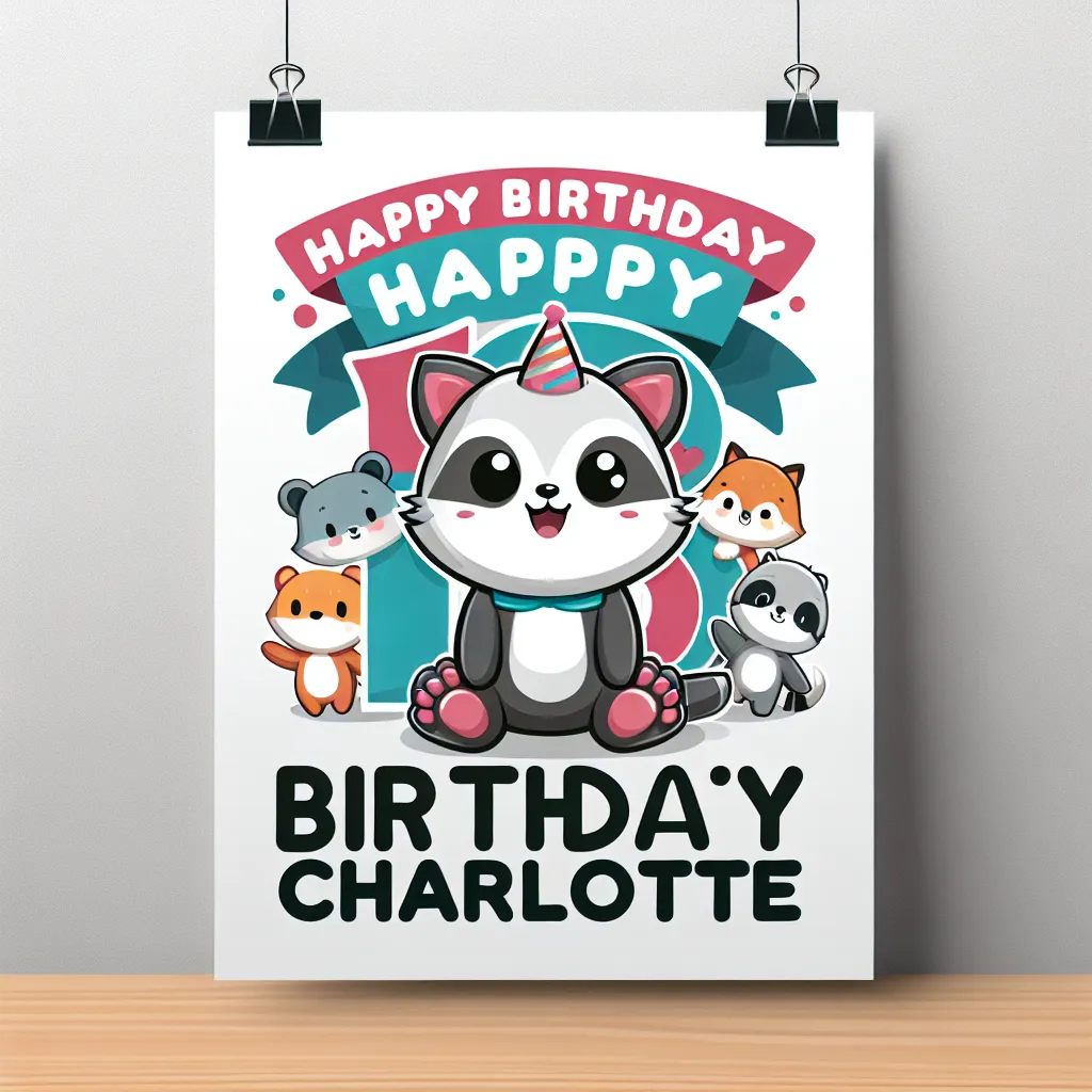 Happy 13th Birthday Charlotte with Cute Animals Illustration Cartoon Style