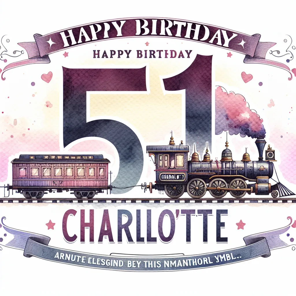 Happy 51st Birthday Charlotte with Train Watercolor Style