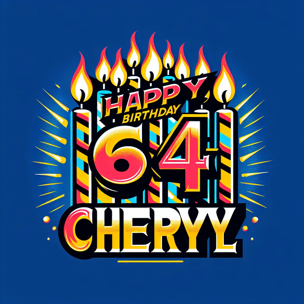 Happy 64th Birthday Cheryl with Candle Pop Art Style