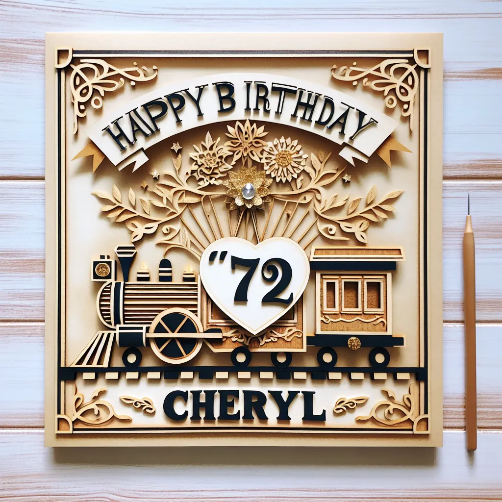 Happy 72nd Birthday Cheryl with Train Handcrafted DIY Style