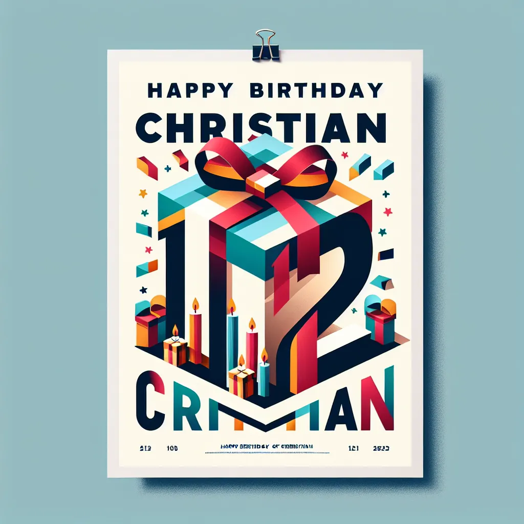 Happy 12th Birthday Christian with Gift Abstract Art Style