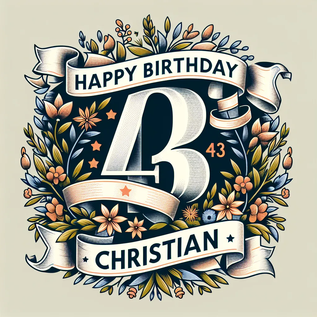 Happy 43rd Birthday Christian with Ribbon Nature Floral Style