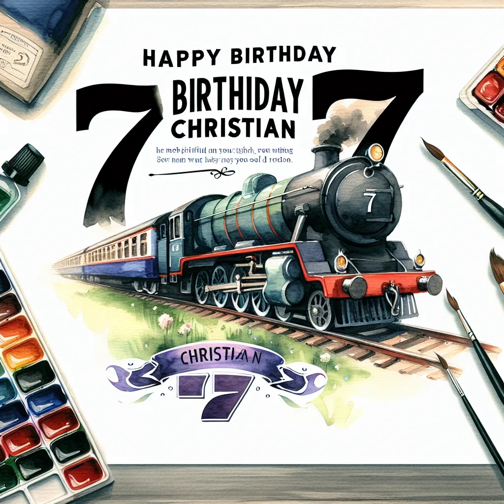 Happy 77th Birthday Christian with Train Watercolor Style